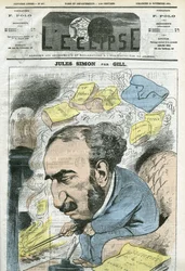 Caricature par Jules Simon (1814-1896), homme politique, historien de la philosophie, philosophe, essayiste français. Couverture dans « L