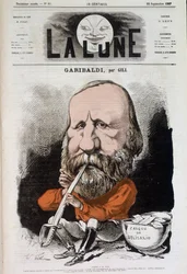 Giuseppe Garibaldi (1807-1882), hymne à la paix - par Gill, dans « La Lune » du 22/09/1867