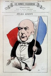 Jules Grévy avec le drapeau français - par Gill, dans « Les hommes d