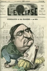 Louis Ulbach dit Ferragus (1822-1889), rédacteur en chef du journal « La Cloche », écrivain et journaliste français. Couverture dans « L