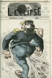 Nouveau paon, caricature de Guillaume Ier (1797-1888), vainqueur de la guerre franco-prussienne. Couverture dans « L