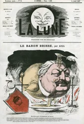 Portrait du Baron Brisse (1813-1876), journaliste gastronomique français. Caricature par Gill, dans "La Lune", 14 avril