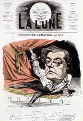 Portrait de Frédérick Lemaître (1800-1876), acteur dramatique français. Caricature de Gill dans « La Lune », 16 juin
