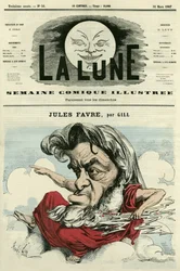 Portrait de Jules Favre (1809-1880), avocat et homme politique français. Caricature de Gill, dans "La Lune", 31 mars