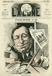 Portrait de Jules Mires (1809-1871), industriel français. Caricature de Gill, dans « La Lune », 6 octobre