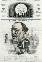 Portrait de Maître Charles Lachaud (1817-1882), avocat français. Caricature de Gill, dans "La Lune", 23 décembre