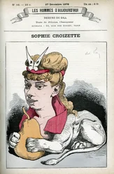 Portrait de Sophie Croizette, actrice de théâtre française. Caricature par Gill, Paris.