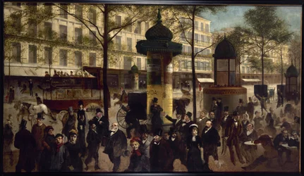 Esquisse pour un panorama du Boulevard Montmartre avec des personnalités parisiennes contemporaines, vers 1880