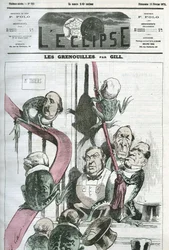 Les Grenouilles, une caricature des politiciens du gouvernement du président Thiers en grenouilles. Couverture dans "L