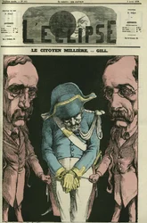 Le citoyen Millière en référence à Alexandre Dumas, Gill le représente avec ses mains. Couverture dans « L