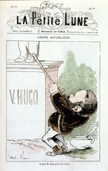 Zola essayant de défaire la statue de Hugo - par Gill, dans « La Petite Lune »