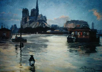 Vue du Pont de la Tournelle pendant les inondations de 1910