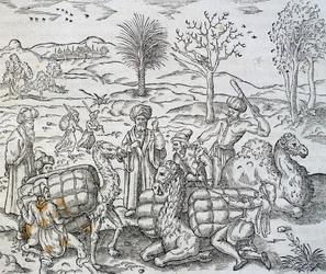 Marchands arabes en Syrie, gravure de Cosmologie Universelle, par André Thevet (1504-1592)