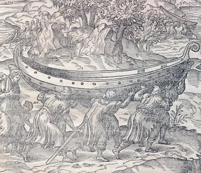 Les Lapons transportant leurs bateaux d