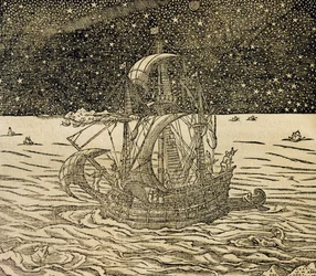 Marins suivant la route nord, gravure de Cosmologie Universelle, par André Thevet, Paris