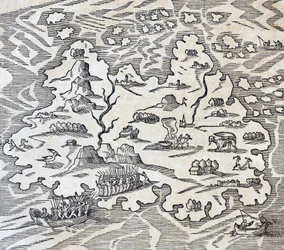Île de la Trinité, gravure de la Cosmologie Universelle, par André Thevet (1504-1592), Paris