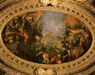 Victoire vénitienne sur la cité maritime rivale de Pise en 1099 sous la direction de Giovanni Michiel (huile sur toile)