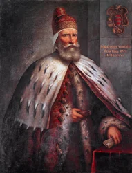 Portrait du doge Sebastiano Venier (1496-1578), condottiere. Il dirigea la flotte vénitienne avec Francesco Duodo lors de la bataille de Lépante en 1571. Peinture d