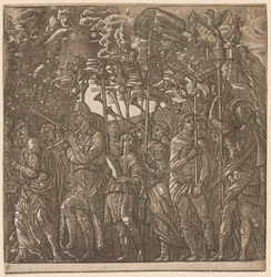 Le Triomphe de Jules César: Soldats portant des bannières et des étendards, 1593-99