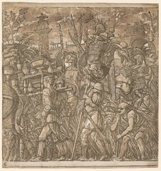 Le Triomphe de Jules César : Soldats portant des vases et des trophées de guerre, 1593-1599