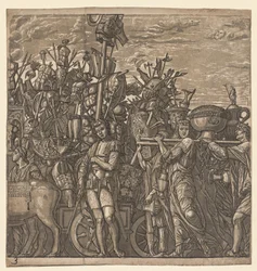 Le Triomphe de Jules César : Soldats marchant avec des trophées de guerre, 1593-99