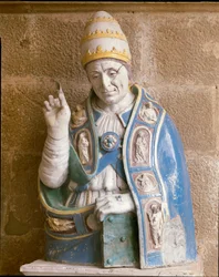 Buste de Saint Lino (terre cuite émaillée polychrome)