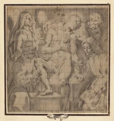 Personnages soignant les blessés Saint Sébastien