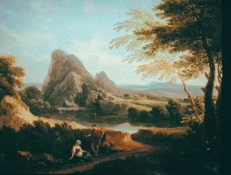Paysage avec une cascade lointaine