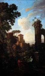 Paysage avec ruines et peintre, par Andrea Locatelli (1695-1741)
