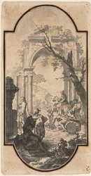Arc de triomphe et figures, première moitié des années 1700