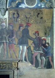 Courtisans de la cour de Marchese Ludovico Gonzaga III de Mantoue, de la Camera degli Sposi ou Camera Picta, 1465-74 (détail)
