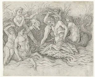 Combat entre tritons avec des néréides sur leur dos (Combat des dieux marins)