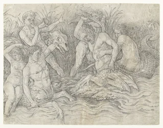 Combat entre tritons avec des néréides sur leur dos