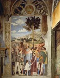 Lodovico Gonzaga attend le retour de Rome de son fils, le cardinal Francesco Gonzaga (fresque)