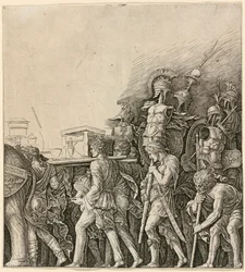 Le Triomphe de César : des soldats portant des trophées