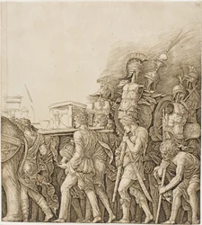 Triomphe de César : Soldats portant des trophées