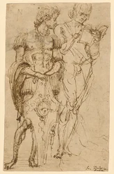 Deux figures masculines debout (recto) ; Un homme couché et autres études (verso)