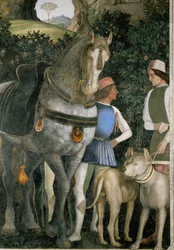 Deux palefreniers avec le cheval et les chiens de Lodovico Gonzaga (fresque)