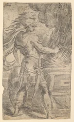 Mutius Scaevola mettant sa main dans les flammes, moitié gauche d