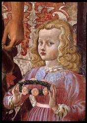 Vierge et enfant avec deux anges, Saint Jean-Baptiste et un autre saint, et deux enfants de la famille Pazzi (détail)