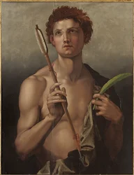 Saint Sébastien avec une flèche dans sa main droite et la palme du martyre dans sa gauche