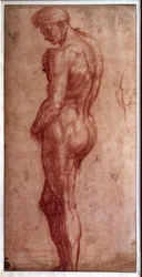 Étude de nu masculin, dessin à la sanguine d