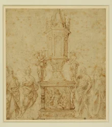 École de Verrocchio. Reliquaire entre une sainte ...