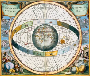Carte montrant le système des orbites planétaires de Tycho Brahe autour de la Terre, 1660-1661
