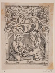Initiales avec représentations de la signification et de la naissance de Jésus