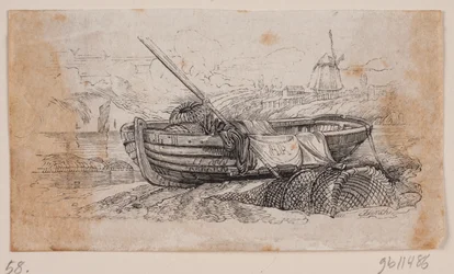Vignette. Bateau de pêche tiré à terre