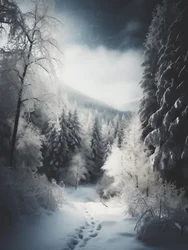 Sentier dans la forêt enneigée