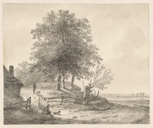 Paysage avec une maison sur une colline