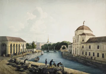 Vue de la rivière Moïka par les écuries impériales, Saint-Pétersbourg, Russie, 1809