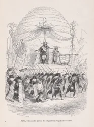 Ensuite, le corps des gardes armés de dards terribles est arrivé des Scènes de la P..., vers 1837-47